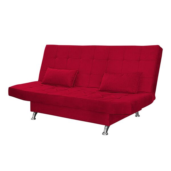 Sofá Cama Casal Com Almofadas Gabriella Suede Vermelho
