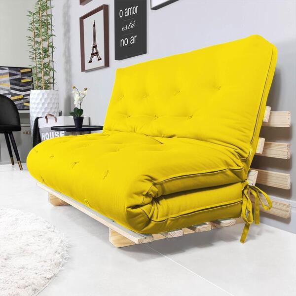 Sofa Cama Casal Futon Oriental Amarelo Com Madeira Maciça. | Leroy Merlin