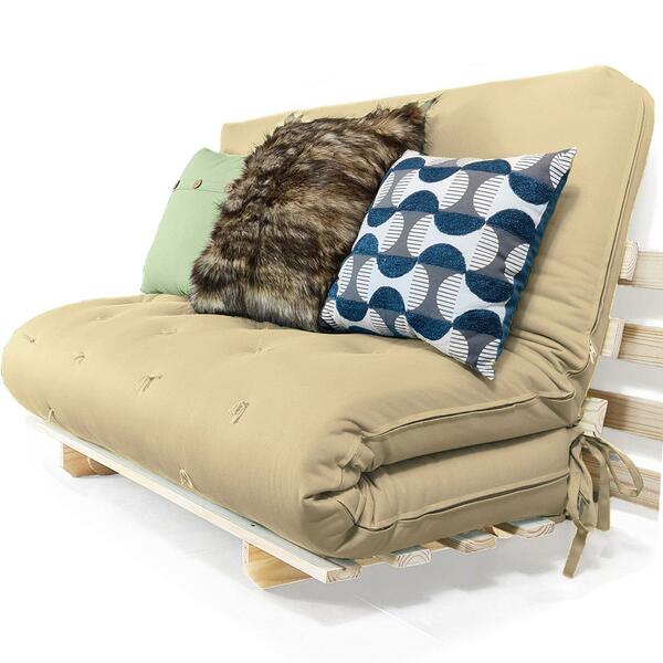 Sofa Cama Casal Futon Oriental Bege Sarja Impermeável Com Mad