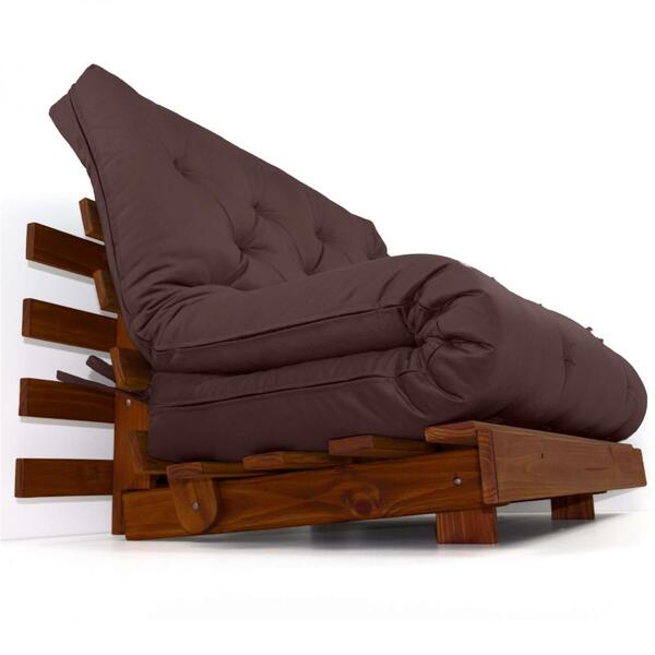 Sofá Cama Casal Futon Tokio Marrom Madeira Maciça Cor Imbuia