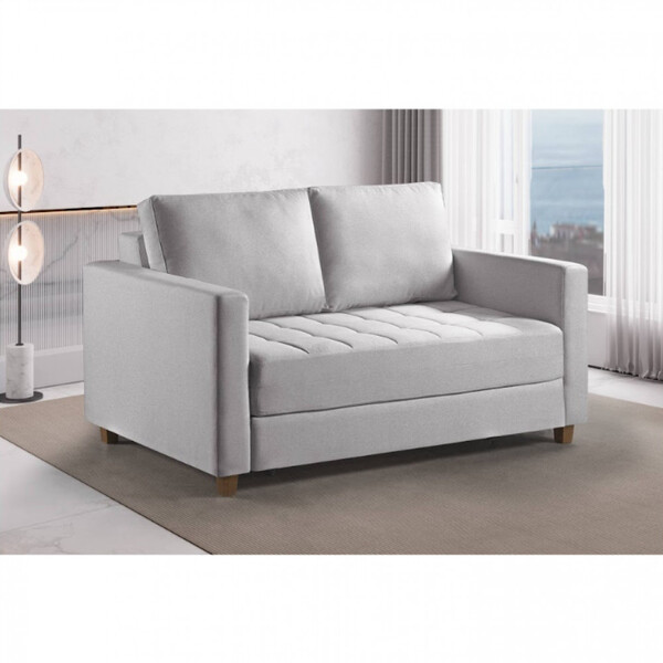 Sofa Cama Casal Marcelle 2 Lugares 150cm Linho Pe De Madeira