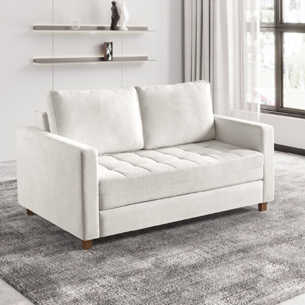 Sofá Cama Casal Marcelle Com 2 Lugares Em Bouclé E Pés De Mad