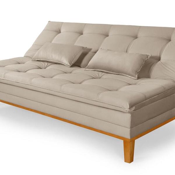 Sofá Cama Casal Reclinável 1,84m Melim Suede Premium Bege