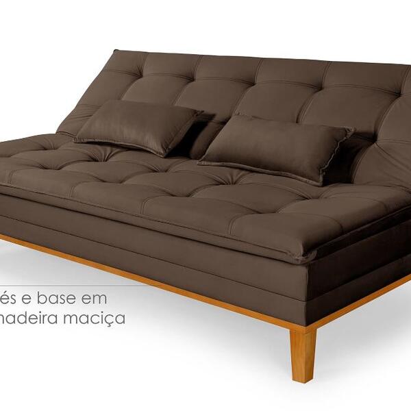 Sofá Cama Casal Reclinável 1,84m Melim Suede Premium Marrom