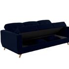 Sofá Cama Casal Reclinável Com Baú Pamela - Veludo Azul Marin