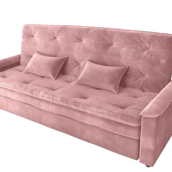 Sofá Cama Casal Reclinável Nanda - Veludo Turkey Rose