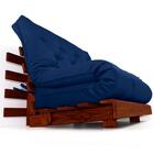 Sofá Cama Casal Tokio Azul Royal Madeira Maciça Cor Imbuia