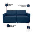 Sofá Cama Catar 210 Cm Encosto Reclinável Veludo Azul Marinho