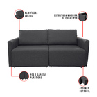 Sofá Cama Catar 210 Cm Encosto Reclinável Veludo Grafite Pés