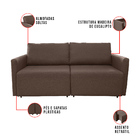 Sofá Cama Catar 210 Cm Encosto Reclinável Veludo Marrom Pés D