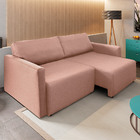 Sofá Cama Catar 210 Cm Encosto Reclinável Veludo Rosê Pés De