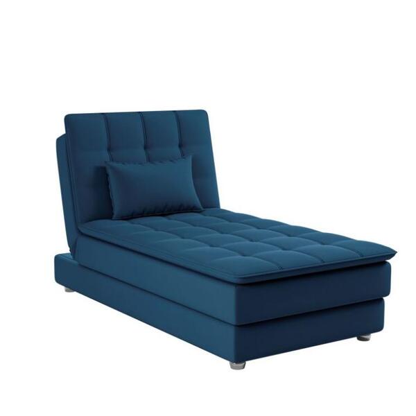 Sofá Cama Chaise 1 Lugar Penelope - Veludo Turkey Petroleo