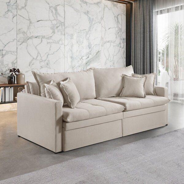 Sofá Cama Com Baú 220cm Ravena A Melhor . Bege