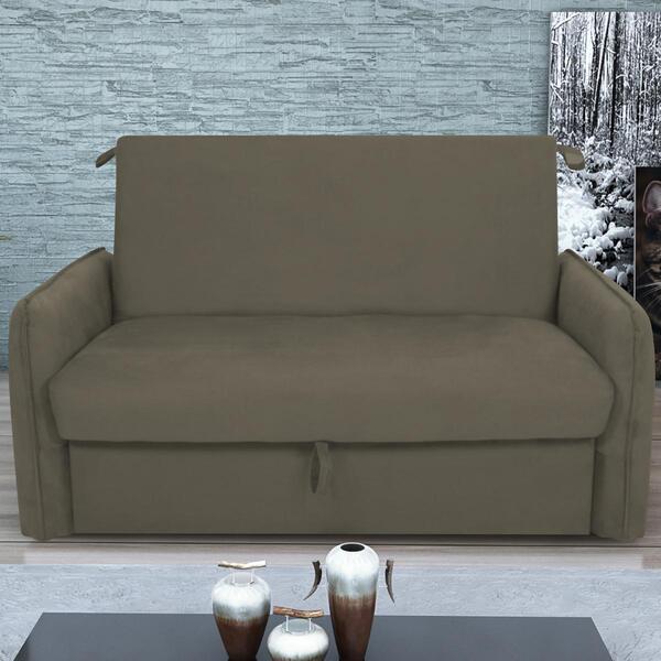 Sofá Cama Com Baú 2 Lugares Ethan Suede Cappuccino