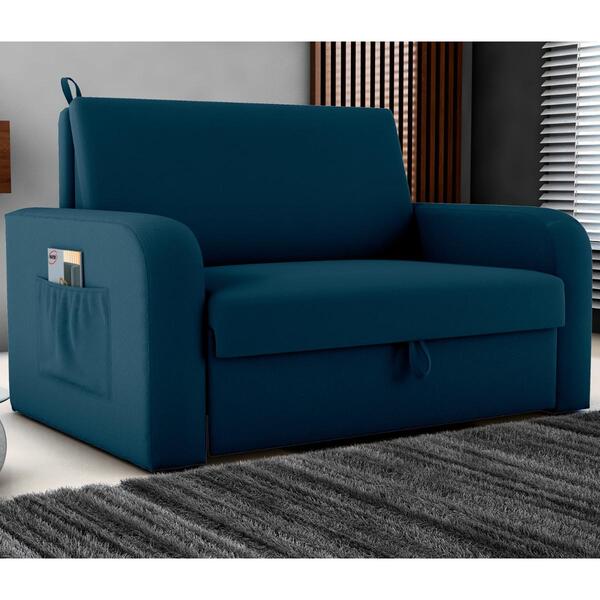Sofá Cama Com Baú 2 Lugares Numey Veludo Maserati Azul