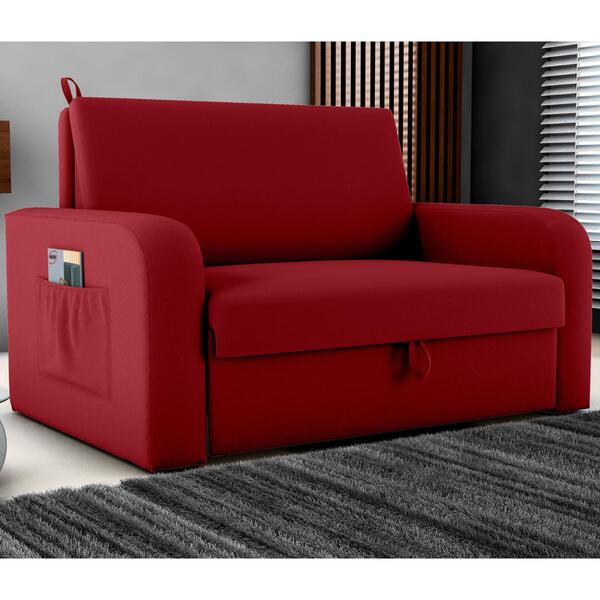 Sofá Cama Com Baú 2 Lugares Numey Veludo Maserati Vermelho