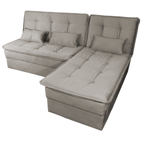 Sofá Cama Dafne Com Chaise Veludo Maserati Cappucino E440 - F