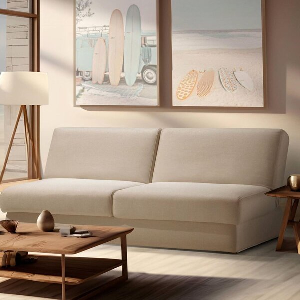 Sofá Cama Easy 3 Lugares 208cm Com Baú E Tecido Linho Bege 14