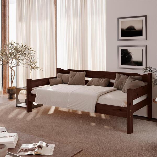 Sofá Cama Em Madeira Maciça Solteiro Castanho