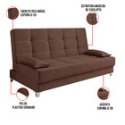 Sofá Cama Equador 193 Cm Encosto Reclinável Veludo Marrom Pés