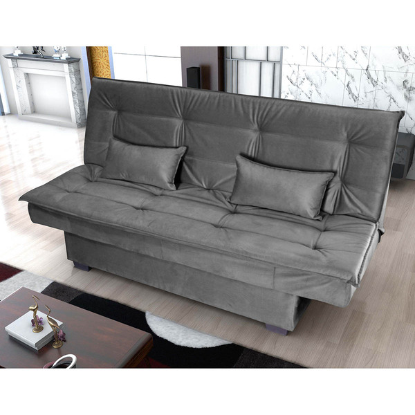 Sofácama Esmeralda 3 Lugares Em Tecido Veludo Light Chumbo Matrix