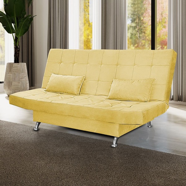 Sofá Cama Gabriel Suede Amarelo 3 Estágios Tana Decor