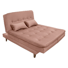 Sofá Cama Gales 188 Cm Encosto Reclinável Veludo Rosê Pés Mad