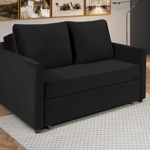 Sofá Cama Hope D33 Suede Preto Luxo Império