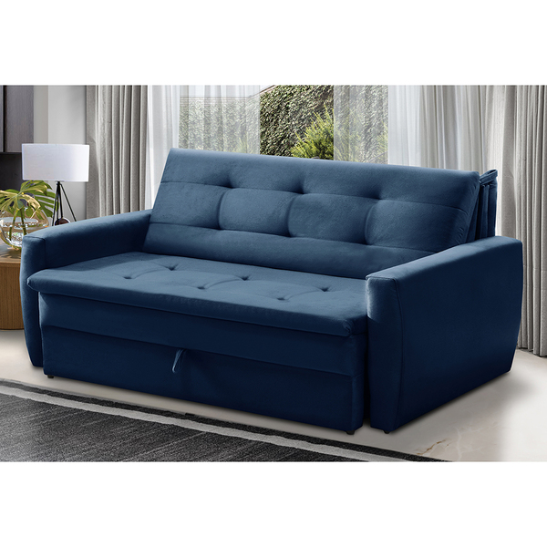 Sofá Cama Jade 1,36m Suede Azul Adonai Estofados