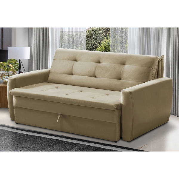 Sofá Cama Jade 1,36m Suede Bege Adonai Estofados