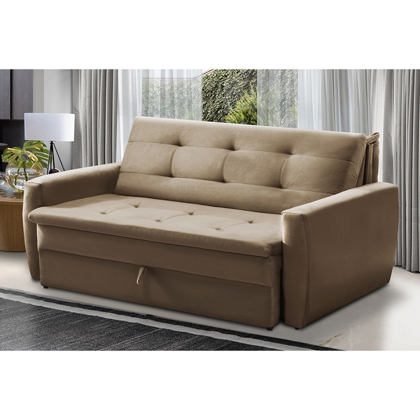 Sofá Cama Jade 1,36m Suede Cappuccino Adonai Estofados