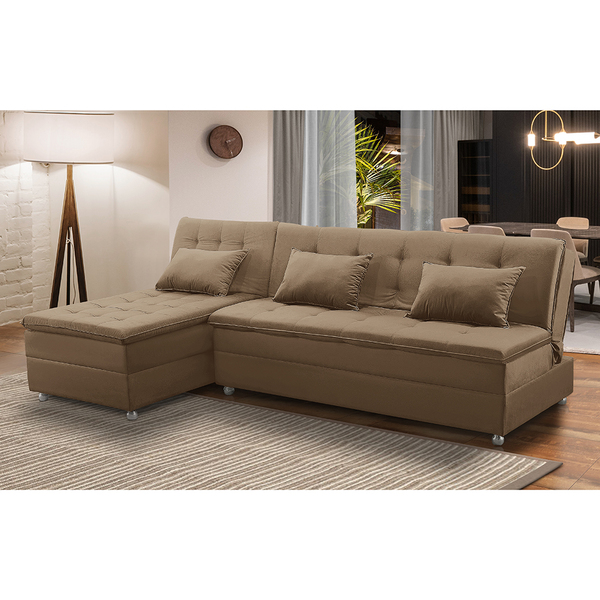 Sofá Cama King 5 Lugares 2,70m Alice Suede Cappuccino Adonai