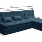Sofá Cama King 5 Lugares 2,70m Amélia Suede Azul Mirra Decor