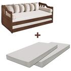 Sofá Cama Madeira Maciça Com Auxiliar + 2 Colchões Atraente I