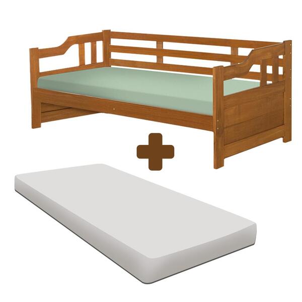Sofá Cama Madeira Maciça Com Colchão Solteiro Imbuia Shop Jm