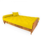 Sofá Cama Paris Ripado Sarja Amarelo Madeira Nobre