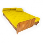Sofá Cama Paris Ripado Sarja Amarelo Madeira Nobre