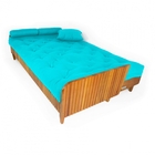 Sofá Cama Paris Ripado Sarja Azul Tiffany Madeira Nobre
