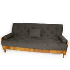 Sofá Cama Paris Ripado Sarja Impermeável Chumbo Madeira Nobre