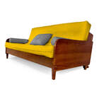 Sofá Cama Paris Sarja Amarelo Madeira Nobre Cor Imbuia