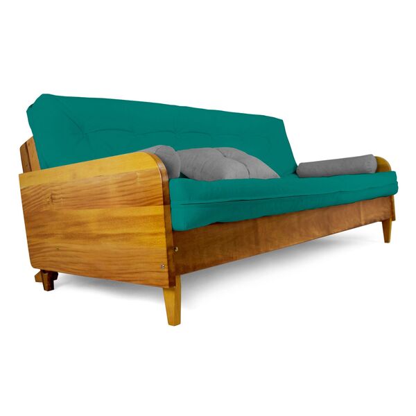 Sofá Cama Paris Sarja Azul Turquesa Madeira Maciça Alto Padrão