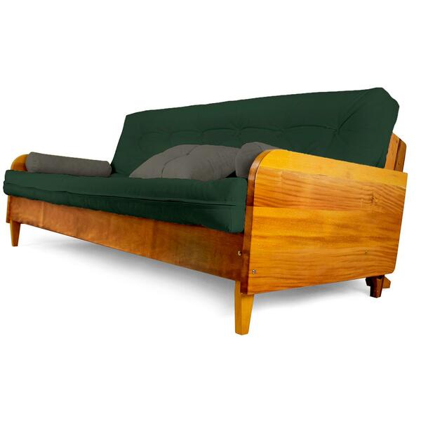 Sofá Cama Paris Sarja Verde Militar Madeira Maciça Alto Padrão