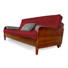 Sofá Cama Paris Sarja Vermelho Carmim Madeira Nobre Cor Imbuia