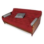 Sofá Cama Paris Sarja Vermelho Carmim Madeira Nobre Cor Imbuia