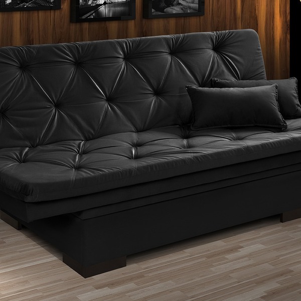 Sofá Cama Reclinável Com Baú Veludo Liso Essencial Multiuso P