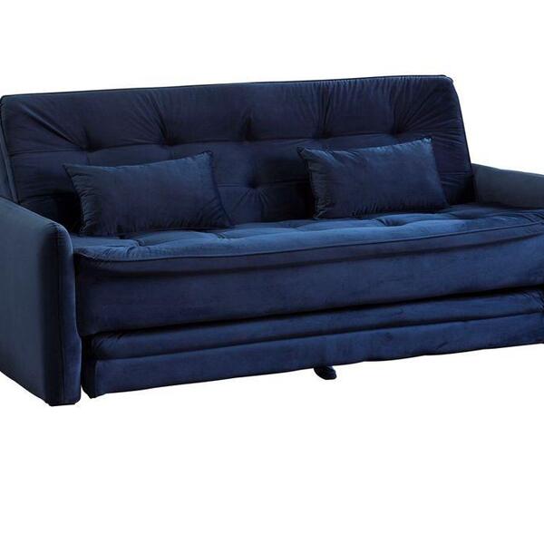 Sofá Cama Reclinável Com Cama Auxiliar Madalena - Veludo Azul