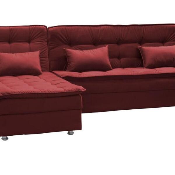 Sofá Cama Reclinável Com Chaise Penelope - Veludo Vinho