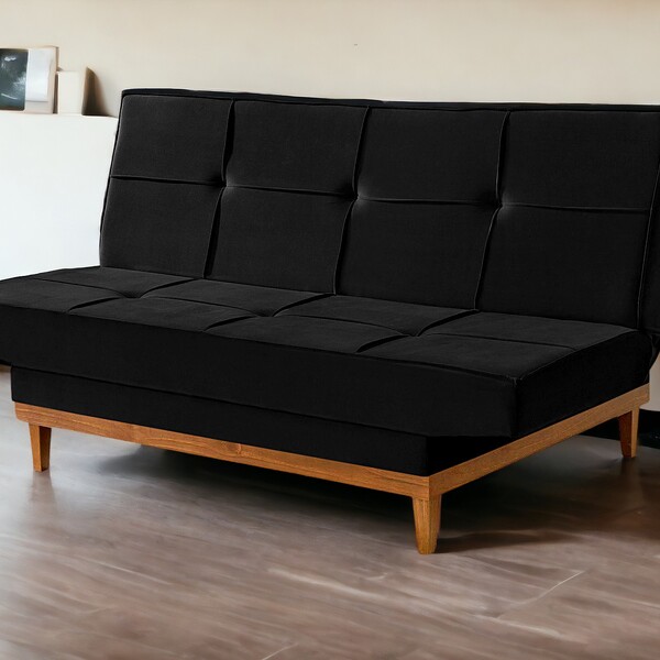 Sofá Cama Reclinável Funcional Para Sala E Quarto Preto