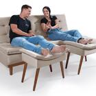 Sofá Cama Reclinável Santorini Com Puff Veludo Moderno Areia