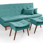 Sofá Cama Reclinável Santorini Com Puff Veludo Moderno Azul T